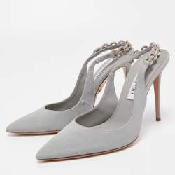 Pre Owned Aquazzura Grey Canvas Love Link Slingback Pumps Size 36