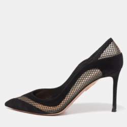 Pre Owned Aquazzura Black Suede and Mesh Dalia Pumps Size 38