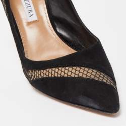 Pre Owned Aquazzura Black Suede and Mesh Dalia Pumps Size 38