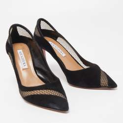 Pre Owned Aquazzura Black Suede and Mesh Dalia Pumps Size 38