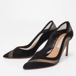 Pre Owned Aquazzura Black Suede and Mesh Dalia Pumps Size 38