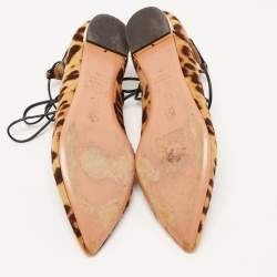 Aquazzura Brown Leopard Print Calf Hair Christy Ballet Flats Size 35