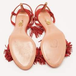 Pre Owned Aquazzura Red Suede Wild Thing Ankle Tie Sandals Size 38