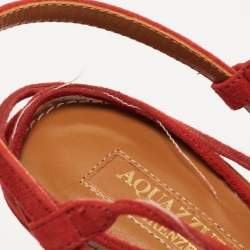 Pre Owned Aquazzura Red Suede Wild Thing Ankle Tie Sandals Size 38