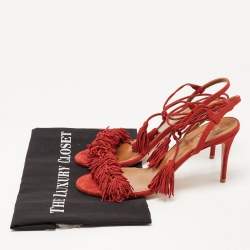 Pre Owned Aquazzura Red Suede Wild Thing Ankle Tie Sandals Size 38