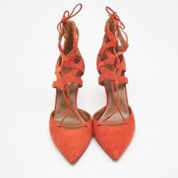 Aquazzura Orange Suede Belgravia Lace up Pumps Size 38