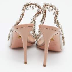 Pre Owned Aquazzura Beige Leather and PVC Temptation Slingback Sandals Size 38