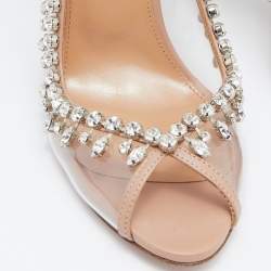 Pre Owned Aquazzura Beige Leather and PVC Temptation Slingback Sandals Size 38