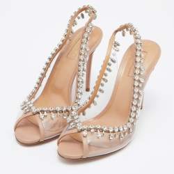 Pre Owned Aquazzura Beige Leather and PVC Temptation Slingback Sandals Size 38