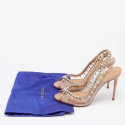 Pre Owned Aquazzura Beige Leather and PVC Temptation Slingback Sandals Size 38