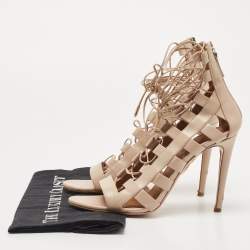 Aquazzura Beige Leather Gladiator Ankle Wrap Sandals Size 39.5