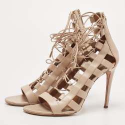 Aquazzura Beige Leather Gladiator Ankle Wrap Sandals Size 39.5