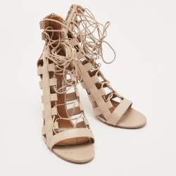 Aquazzura Beige Leather Gladiator Ankle Wrap Sandals Size 39.5