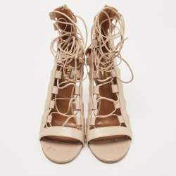 Aquazzura Beige Leather Gladiator Ankle Wrap Sandals Size 39.5