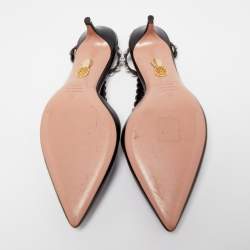 Pre Owned Aquazzura Black Leather Pearl Embellished Slingback Pumps Size 37