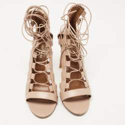 Pre Owned Aquazzura Dusty Pink Leather Amazon Sandals Size 39