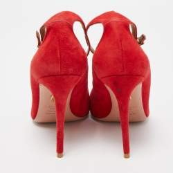 Pre Owned Aquazzura Red Suede Dolce Vita Pumps Size 38
