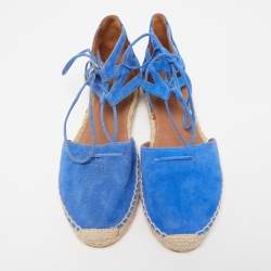 Aquazzura Blue Suede Belgravia Espadrille Flats Size 36.5 
