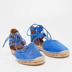 Aquazzura Blue Suede Belgravia Espadrille Flats Size 36.5 