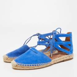 Aquazzura Blue Suede Belgravia Espadrille Flats Size 36.5 