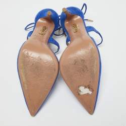 Aquazzura Blue Suede Matilde Ankle Tie Pumps Size 37