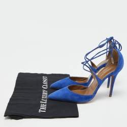 Aquazzura Blue Suede Matilde Ankle Tie Pumps Size 37
