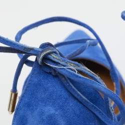 Aquazzura Blue Suede Matilde Ankle Tie Pumps Size 37