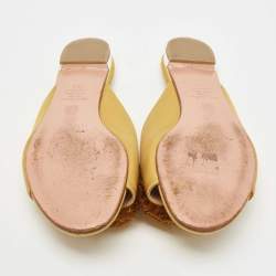 Pre Owned Aquazzura Yellow Satin Lotus Crystal Embellished Slide Sandals Size 39.5