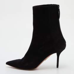 Pre Owned Aquazzura Black Suede Honore Ankle Booties Size 39