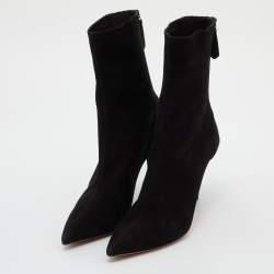 Pre Owned Aquazzura Black Suede Honore Ankle Booties Size 39