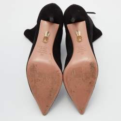 Pre Owned Aquazzura Black Suede Honore Ankle Booties Size 39