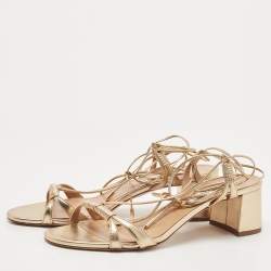 Pre Owned Aquazzura Metallic Gold Leather Ankle Wrap Sandals Size 41.5