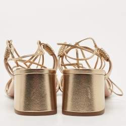 Pre Owned Aquazzura Metallic Gold Leather Ankle Wrap Sandals Size 41.5