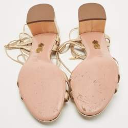 Pre Owned Aquazzura Metallic Gold Leather Ankle Wrap Sandals Size 41.5