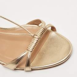 Pre Owned Aquazzura Metallic Gold Leather Ankle Wrap Sandals Size 41.5