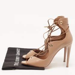 Pre Owned Aquazzura Light Brown Leather Tango Lace Up Sandals Size 39.5