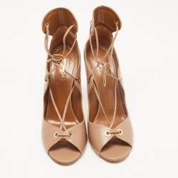 Pre Owned Aquazzura Light Brown Leather Tango Lace Up Sandals Size 39.5