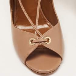 Pre Owned Aquazzura Light Brown Leather Tango Lace Up Sandals Size 39.5