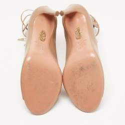 Pre Owned Aquazzura Light Brown Leather Tango Lace Up Sandals Size 39.5