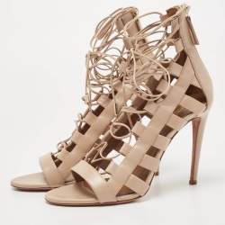 Pre Owned Aquazzura Dusty Pink Leather Amazon Sandals Size 38