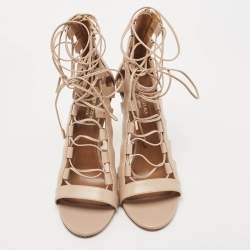 Pre Owned Aquazzura Dusty Pink Leather Amazon Sandals Size 38