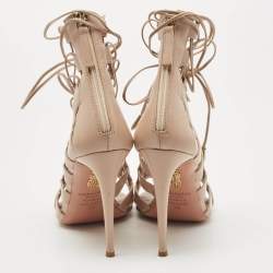 Pre Owned Aquazzura Dusty Pink Leather Amazon Sandals Size 38