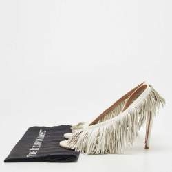 Pre Owned Aquazzura White Leather Wild Fringe Sandals Size 39