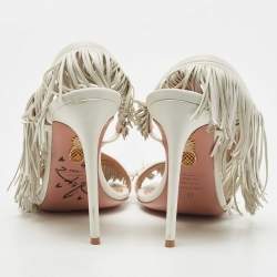 Pre Owned Aquazzura White Leather Wild Fringe Sandals Size 39