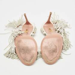 Pre Owned Aquazzura White Leather Wild Fringe Sandals Size 39