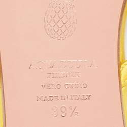 Pre Owned Aquazzura Yellow Satin Crystal Embellished Slide Flats Size 39.5