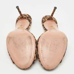 Pre Owned Aquazzura Brown/Black Leopard Print Suede Slide Sandals Size 39