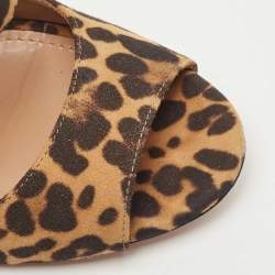 Pre Owned Aquazzura Brown/Black Leopard Print Suede Slide Sandals Size 39