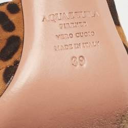 Pre Owned Aquazzura Brown/Black Leopard Print Suede Slide Sandals Size 39
