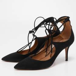 Pre Owned Aquazzura Black Suede Christy Ankle Tie Pumps Size 37